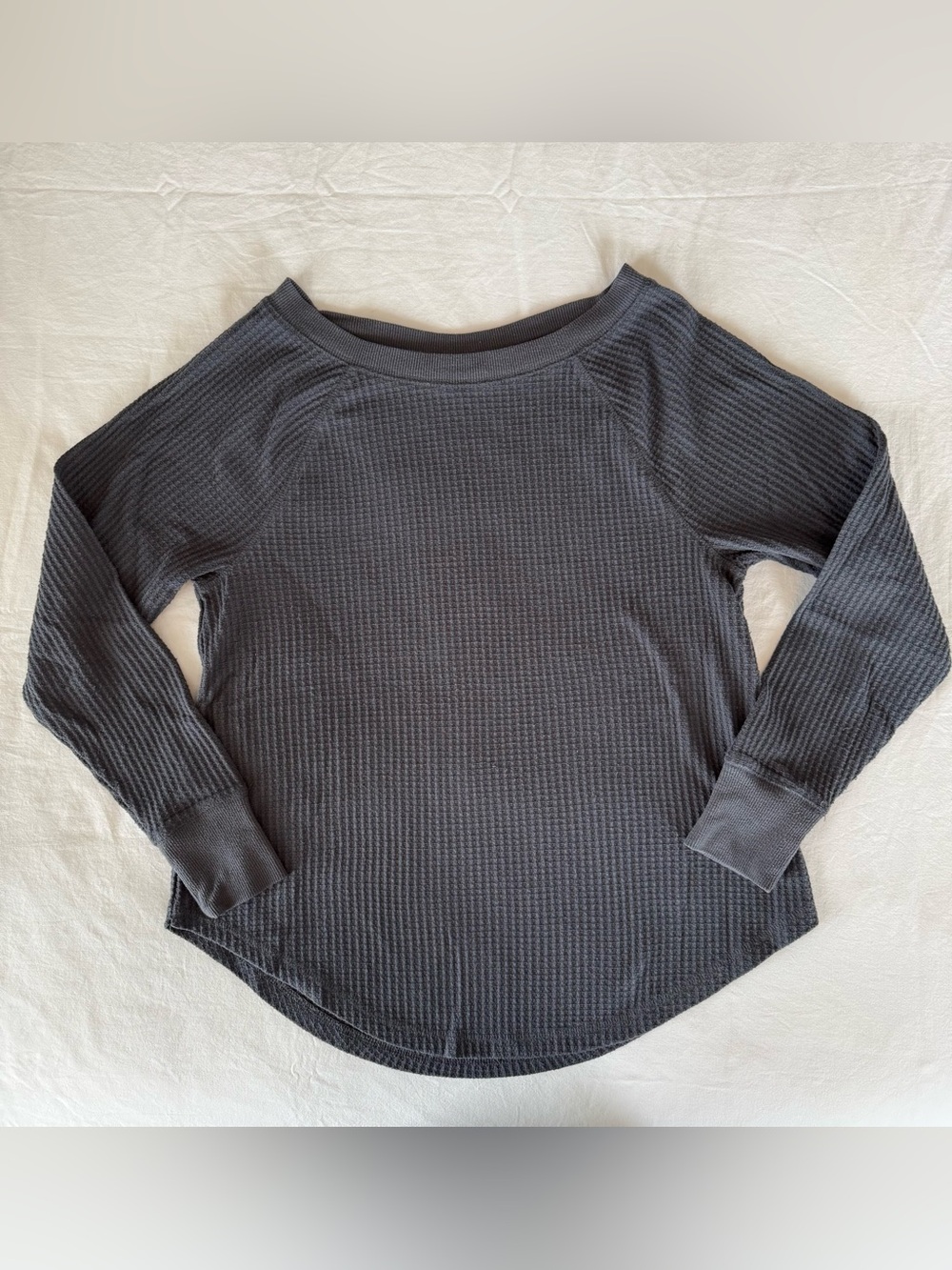 LOFT Charcoal Waffle Knit Long Sleeve Top